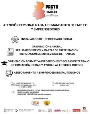 El Ayuntamiento de Novelda pone en valor el servicio de atenci�n personalizada del Pacto por el Empleo del Alto y Medio Vinalop�