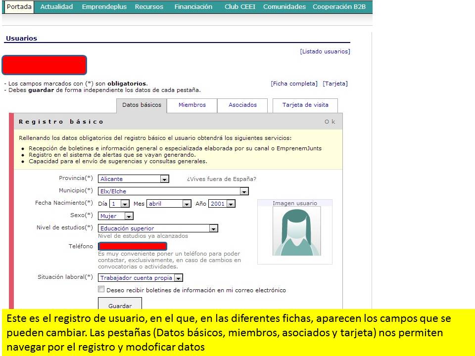 Registro usuario posibles cambios