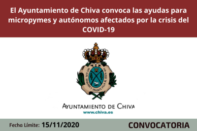 El Ayuntamiento de Chiva convoca las ayudas para micropymes y aut�nomos afectados por la crisis econ�mica del COVID-19